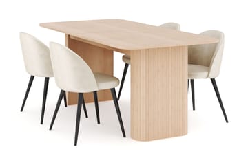 Kopparbo Matgrupp 180-240 cm Förlängningsbart med 4 Valeri Sammetsstolar - Whitewash - Möbler - Bord & matgrupp - Matgrupp