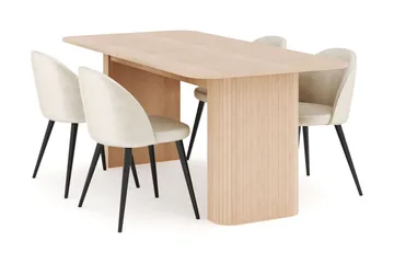 Kopparbo Matgrupp 180-240 cm Förlängningsbart med 4 Valeri Sammetsstolar - Whitewash - Möbler - Bord & matgrupp - Matgrupp