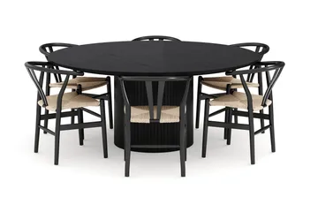 Kopparbo Matgrupp 180 cm med 6 Dastoori Matstol - 2220067-6,2223284-1 - Svart - Möbler - Bord & matgrupp - Matgrupp