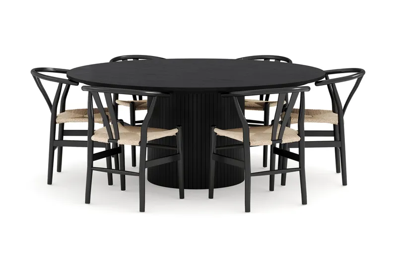 Kopparbo Matgrupp 180 cm med 6 Dastoori Matstol, Svart