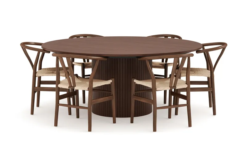 Kopparbo Matgrupp 180 cm med 6 Dastoori Matstol, Valnöt