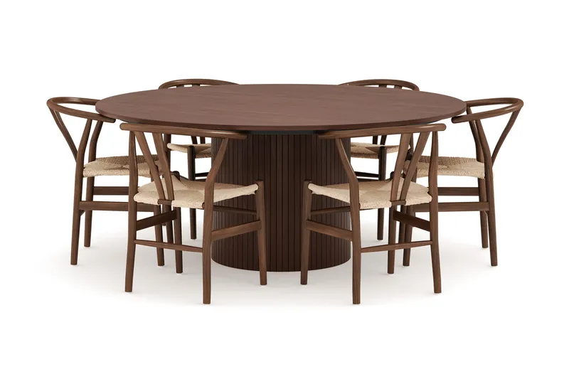 Kopparbo Matgrupp 180 cm med 6 Dastoori Matstolar, Valtnöt