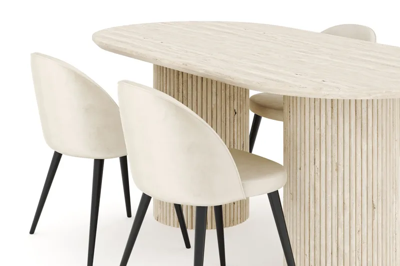 Kopparbo Matgrupp 180 cm Oval med 4 Valeri Sammetsstolar - Travetin - Möbler - Bord & matgrupp - Matgrupp