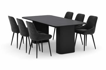 Kopparbo Matgrupp 200-206cm med 6 Alsarp Matstolar - Svart - Möbler - Bord & matgrupp - Matgrupp