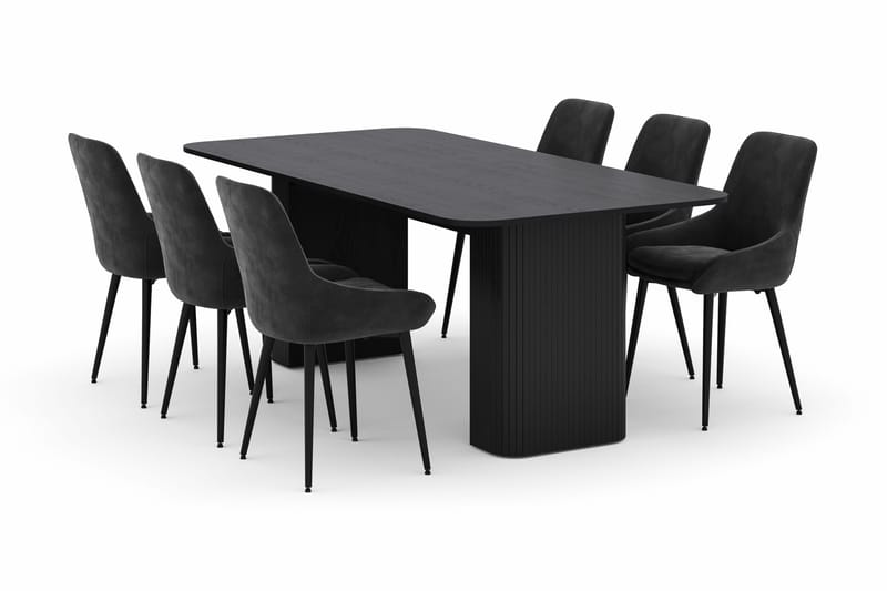Kopparbo Matgrupp 200-206cm med 6 Alsarp Matstolar, Svart