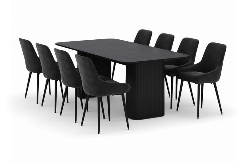 Kopparbo Matgrupp 200-206cm med 8 Alsarp Matstolar, Svart
