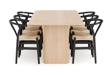 Kopparbo Matgrupp 200-260 cm Förlängningsbart med 6 Dastoori Matstolar - Whitewash - Möbler - Bord & matgrupp - Matgrupp