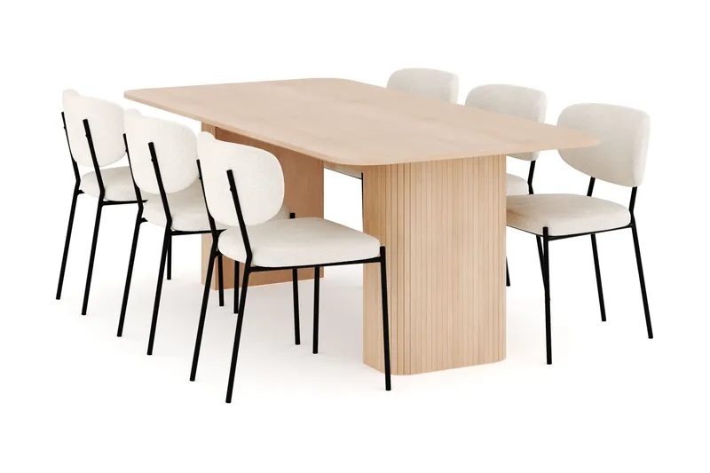 Kopparbo Matgrupp 200-260 cm Förlängningsbart med 6 Gemmiano Matstolar, Whitewash