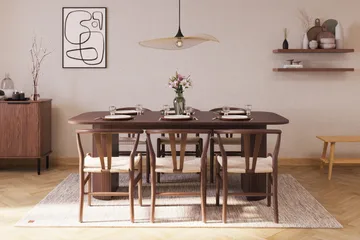 Kopparbo Matgrupp 200 cm med 6 Dastoori Matstol - 2220070-6,2223283-1 - Brun / Beige / Trä / Ribbad - Möbler - Bord & matgrupp - Matgrupp