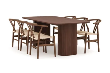 Kopparbo Matgrupp 200 cm med 6 Dastoori Matstol - 2220070-6,2223283-1 - Brun / Beige / Trä / Ribbad - Möbler - Bord & matgrupp - Matgrupp
