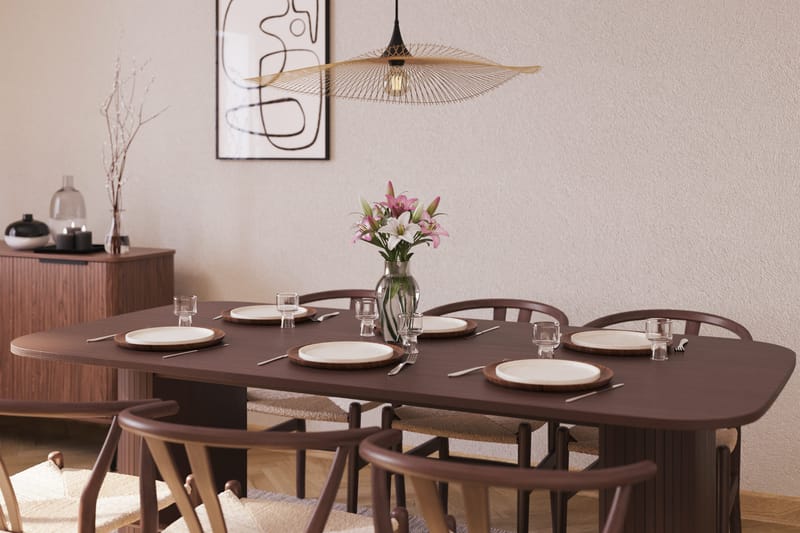 Kopparbo Matgrupp 200 cm med 6 Dastoori Matstol - 2220070-6,2223283-1 - Brun / Beige / Trä / Ribbad - Möbler - Bord & matgrupp - Matgrupp