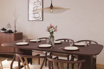 Kopparbo Matgrupp 200 cm med 6 Dastoori Matstol - Brun / Beige / Trä / Ribbad - Möbler - Bord & matgrupp - Matgrupp