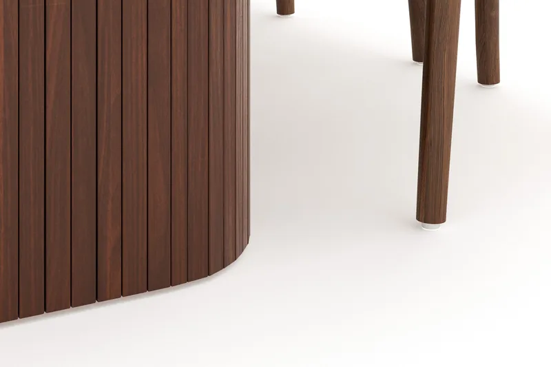 Kopparbo Matgrupp 200 cm med 6 Dastoori Matstol - Brun / Beige / Trä / Ribbad - Möbler - Bord & matgrupp - Matgrupp