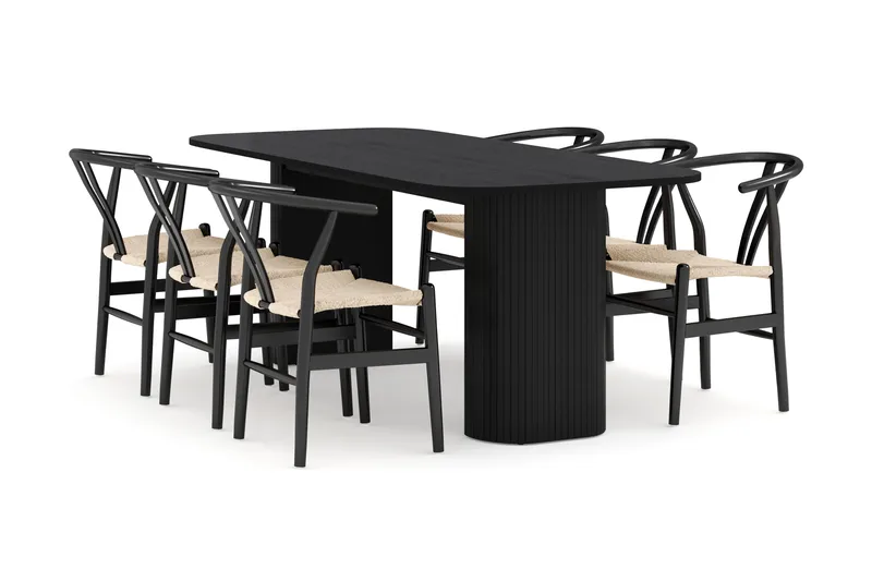 Kopparbo Matgrupp 200 cm med 6 Dastoori Matstol, Svart