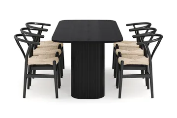 Kopparbo Matgrupp 200 cm med 6 Dastoori Matstol - Svart - Möbler - Bord & matgrupp - Matgrupp