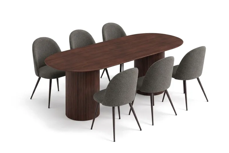 Kopparbo Matgrupp 220 cm oval med 6 Nibe Plus Mastolar - Valnöt - Möbler - Bord & matgrupp - Matgrupp