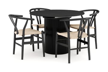 Kopparbo Matgrupp förlängningsbart 106-156 cm Rund med 4 Dastoori Matstol - 2220067-4,2229314-1 - Svart - Möbler - Bord & matgrupp - Matgrupp