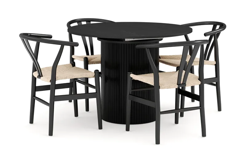 Kopparbo Matgrupp förlängningsbart 106-156 cm Rund med 4 Dastoori Matstol - 2220067-4,2229314-1, Svart