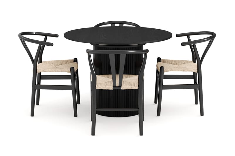Kopparbo Matgrupp förlängningsbart 106-156 cm Rund med 4 Dastoori Matstol - 2220067-4,2229314-1 - Svart - Möbler - Bord & matgrupp - Matgrupp