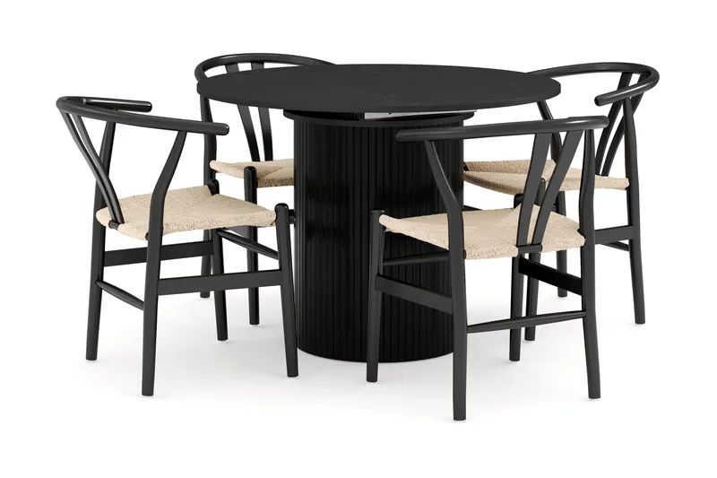 Kopparbo Matgrupp förlängningsbart 106-156 cm Rund med 4 Dastoori Matstol, Svart