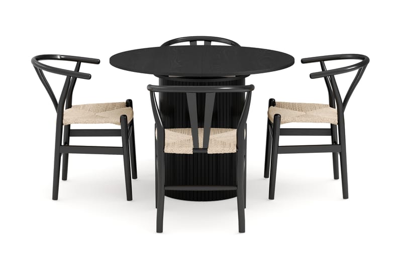 Kopparbo Matgrupp förlängningsbart 106-156 cm Rund med 4 Dastoori Matstol - Svart - Möbler - Bord & matgrupp - Matgrupp