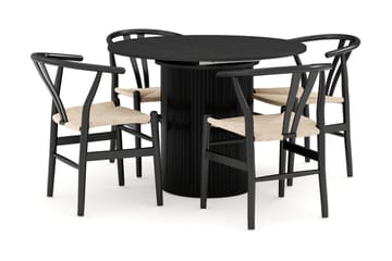 Kopparbo Matgrupp förlängningsbart 106-156 cm Rund med 4 Dezuid Matstol - Svart - Möbler - Bord & matgrupp - Matgrupp