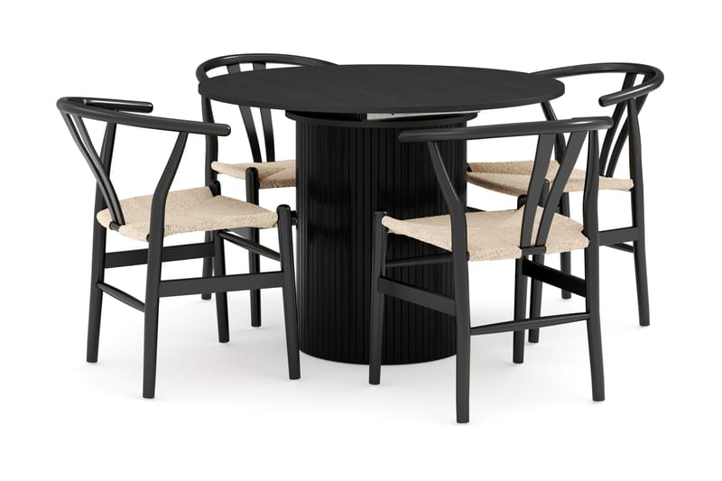 Kopparbo Matgrupp förlängningsbart 106-156 cm Rund med 4 Dezuid Matstol - Svart - Möbler - Bord & matgrupp - Matgrupp
