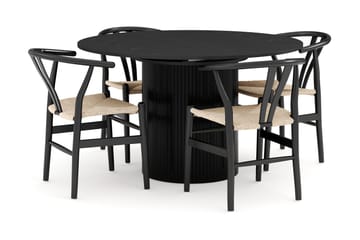 Kopparbo Matgrupp förlängningsbart 130-180 cm Rund med 4 Dastoori Matstol - 2220067-4,2229282-1 - Svart - Möbler - Bord & matgrupp - Matgrupp