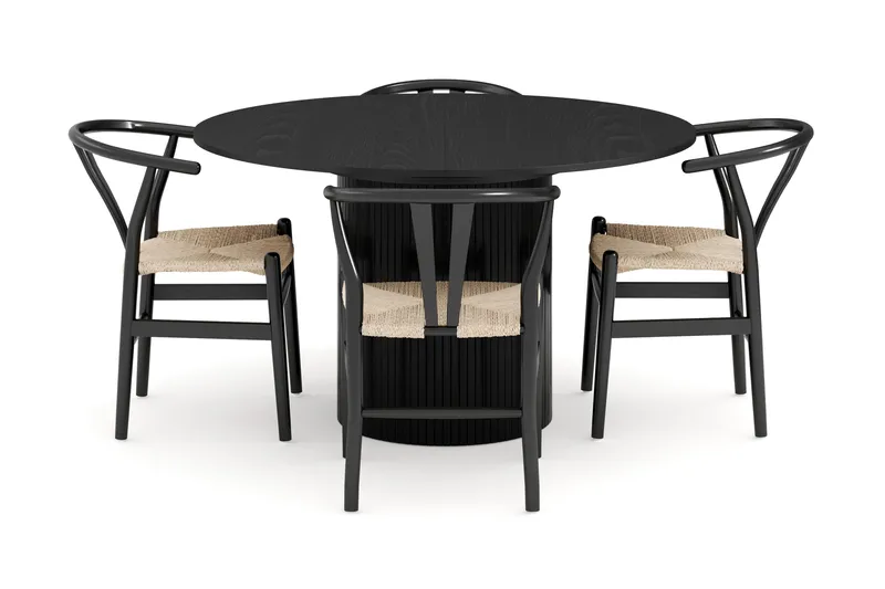 Kopparbo Matgrupp förlängningsbart 130-180 cm Rund med 4 Dastoori Matstol - 2220067-4,2229282-1 - Svart - Möbler - Bord & matgrupp - Matgrupp