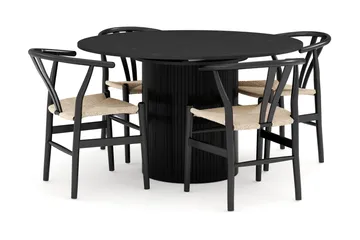 Kopparbo Matgrupp förlängningsbart 130-180 cm Rund med 4 Dastoori Matstol - Svart - Möbler - Bord & matgrupp - Matgrupp