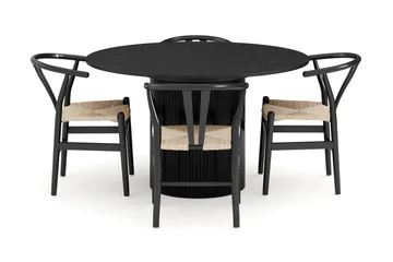 Kopparbo Matgrupp förlängningsbart 130-180 cm Rund med 4 Dastoori Matstol - Svart - Möbler - Bord & matgrupp - Matgrupp