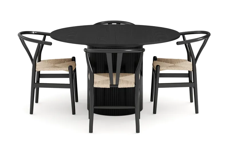 Kopparbo Matgrupp förlängningsbart 130-180 cm Rund med 4 Dastoori Matstol - Svart - Möbler - Bord & matgrupp - Matgrupp