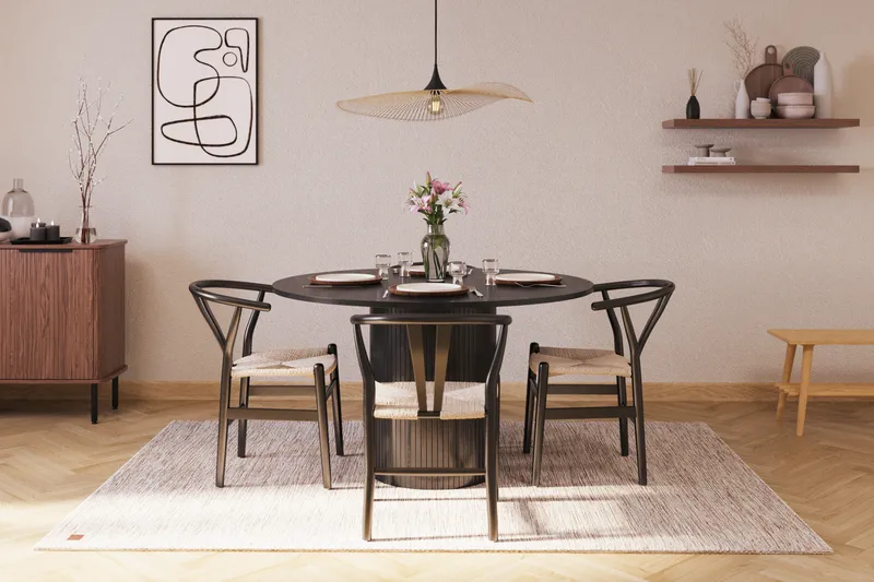 Kopparbo Matgrupp förlängningsbart 130-180 cm Rund med 4 Dastoori Matstol - Svart - Möbler - Bord & matgrupp - Matgrupp