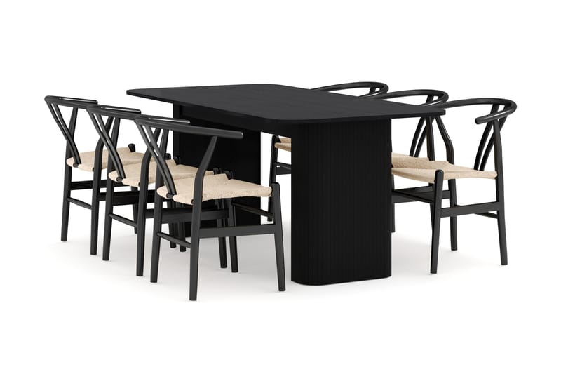 Kopparbo Matgrupp förlängningsbart 160-220 cm med 6 Dezuid Matstol - Svart - Möbler - Bord & matgrupp - Matgrupp