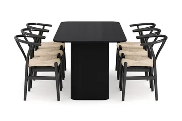 Kopparbo Matgrupp förlängningsbart 180-240 cm med 6 Dastoori Matstol - 2220067-6,2229285-1 - Svart - Möbler - Bord & matgrupp - Matgrupp