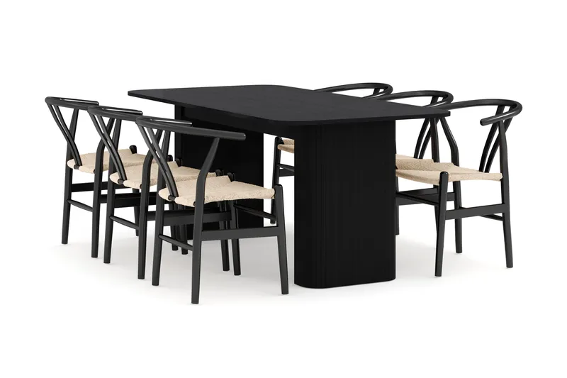 Kopparbo Matgrupp förlängningsbart 180-240 cm med 6 Dastoori Matstol, Svart