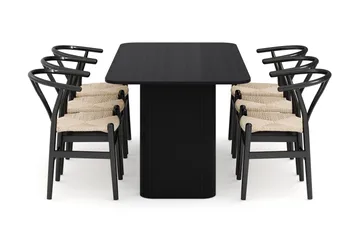 Kopparbo Matgrupp förlängningsbart 180-240 cm med 6 Dastoori Matstol - Svart - Möbler - Bord & matgrupp - Matgrupp
