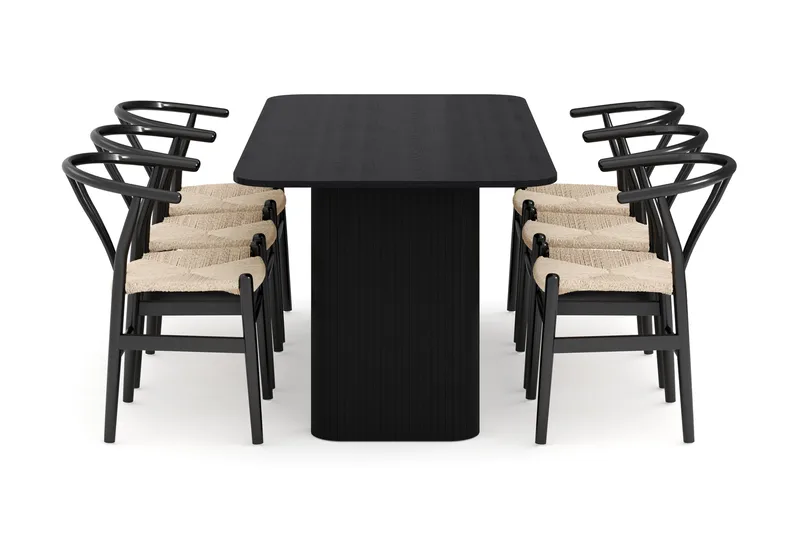 Kopparbo Matgrupp förlängningsbart 180-240 cm med 6 Dastoori Matstol - Svart - Möbler - Bord & matgrupp - Matgrupp