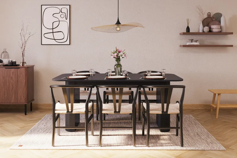 Kopparbo Matgrupp förlängningsbart 180-240 cm med 6 Dastoori Matstol - Svart - Möbler - Bord & matgrupp - Matgrupp