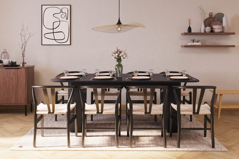 Kopparbo Matgrupp förlängningsbart 200-260 cm med 8 Dastoori Matstol - 2220067-8,2229312-1 - Svart - Möbler - Bord & matgrupp - Matgrupp