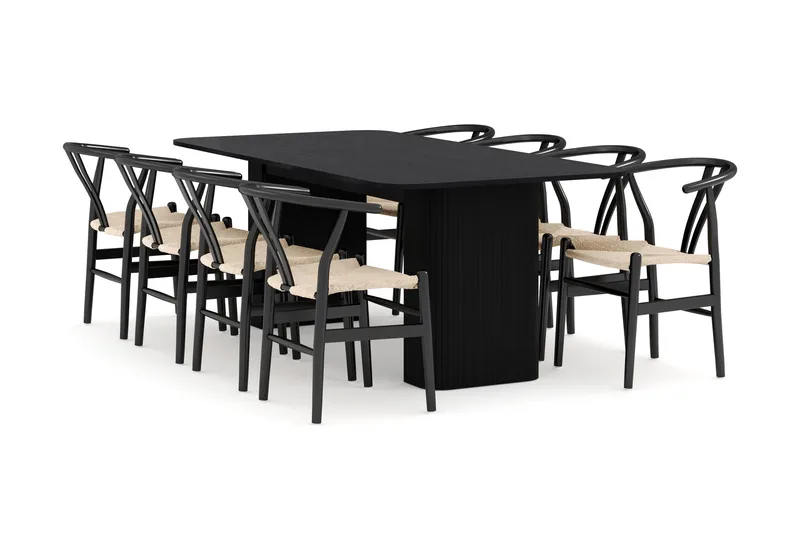 Kopparbo Matgrupp förlängningsbart 200-260 cm med 8 Dastoori Matstol, Svart