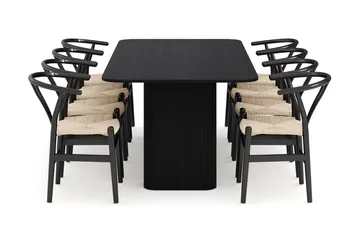 Kopparbo Matgrupp förlängningsbart 200-260 cm med 8 Dastoori Matstol - Svart - Möbler - Bord & matgrupp - Matgrupp