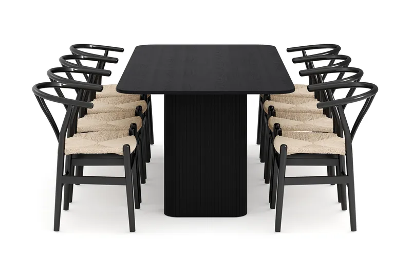 Kopparbo Matgrupp förlängningsbart 200-260 cm med 8 Dastoori Matstol - Svart - Möbler - Bord & matgrupp - Matgrupp