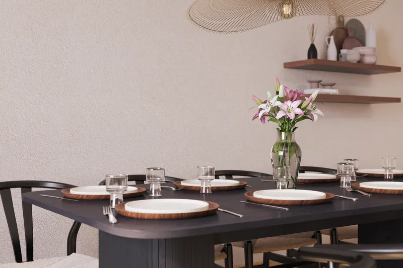 Kopparbo Matgrupp förlängningsbart 200-260 cm med 8 Dastoori Matstol - Svart - Möbler - Bord & matgrupp - Matgrupp