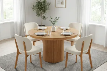 Kopparbo Matgrupp Förlängningsbart runt 120-220 cm i Ek med 4 Eira Matstolar - Ek - Möbler - Bord & matgrupp - Matgrupp