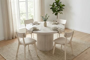 Kopparbo Matgrupp Förlängningsbart runt 120-220 cm Vitlaserad med 4 Amelia Matstolar med Dyna - Vitlaserad/Beige - Möbler - Bord & matgrupp - Matgrupp