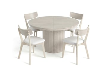 Kopparbo Matgrupp Förlängningsbart runt 120-220 cm Vitlaserad med 4 Amelia Matstolar med Dyna - Vitlaserad/Beige - Möbler - Bord & matgrupp - Matgrupp