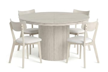 Kopparbo Matgrupp Förlängningsbart runt 120-220 cm Vitlaserad med 4 Amelia Matstolar med Dyna - Vitlaserad/Beige - Möbler - Bord & matgrupp - Matgrupp