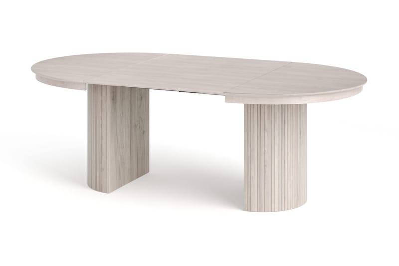 Kopparbo Matgrupp Förlängningsbart runt 120-220 cm Vitlaserad med 4 Amelia Matstolar med Dyna - Vitlaserad/Beige - Möbler - Bord & matgrupp - Matgrupp