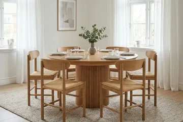 Kopparbo Matgrupp Förlängningsbart runt 140-220 cm Ek med 6 Malte Matstolar - Möbler - Bord & matgrupp - Matgrupp